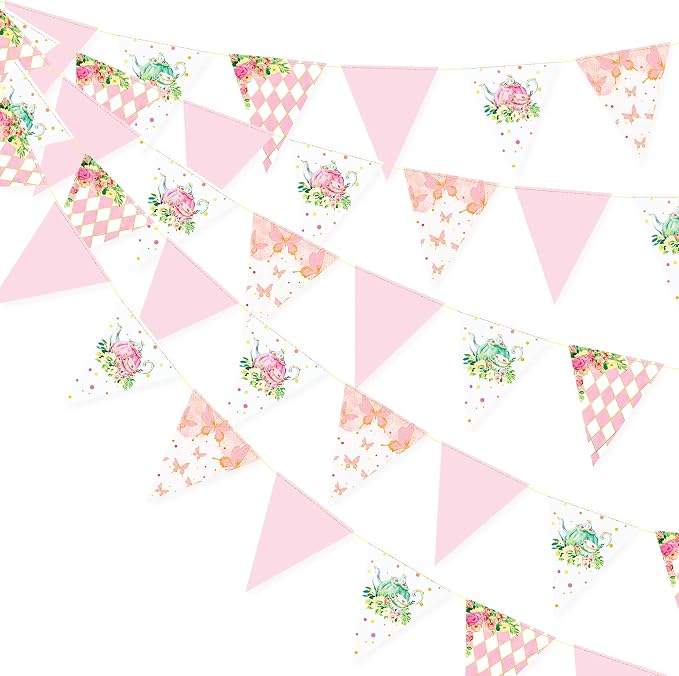 Spring Tea Party Decorations Pink and Gold Floral Flower Butterfly Teapot by pinkblume
