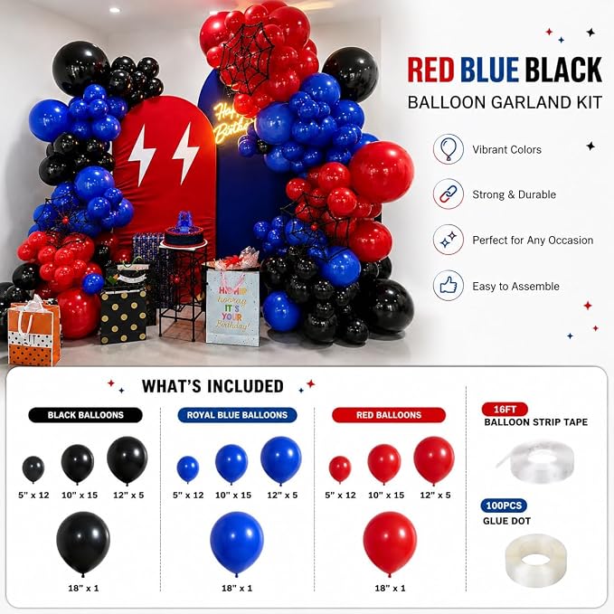 Red Blue Black Balloon Arch Garland Kit - Image 2