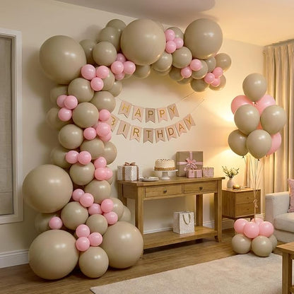RUBFAC 135pcs Vanilla Brown Balloons, Latex Light Brown Balloon Different Sizes - Image 7