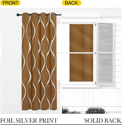 NICETOWN Blackout Gold Brown Kitchen Curtain 72 inch Long, Home Decoration Wave - Image 5