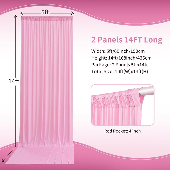 10×14 ft Pink Wrinkle Free Backdrop Curtain, Soft Silky Polyester Wedding - Image 4