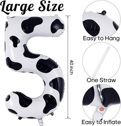 Cow Print Number 5 Balloon, Large 40 Inch Cow Number Birthday Balloons - Image 3