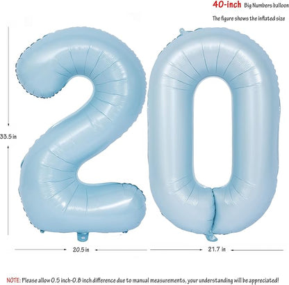 40 In Matte Blue Number Balloons Helium Foil Mylar Balloon Party Digital 20 | - Image 2