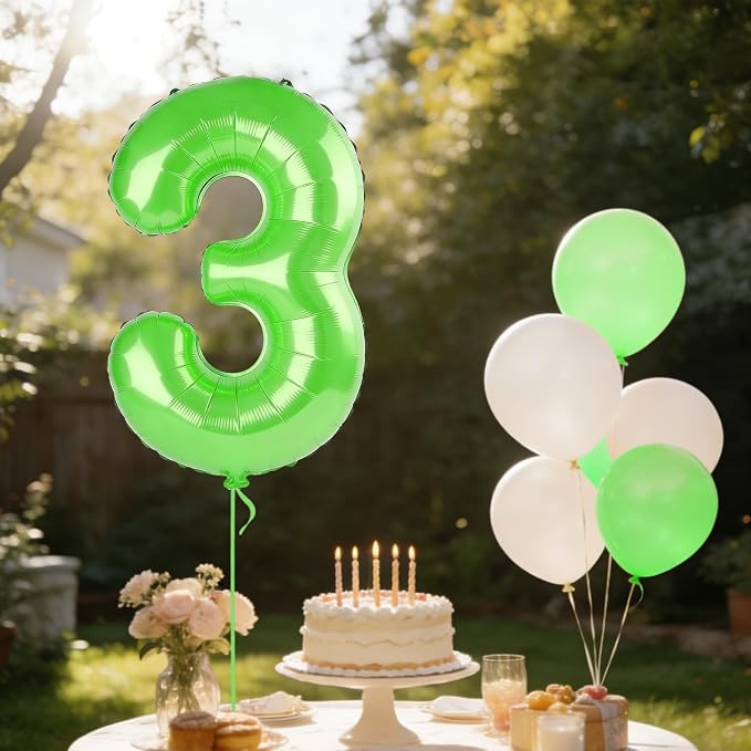40 Inch Number 3 Balloons for 3rd Birthday Party Decorations, 0-100 Fruit Green - Image 3