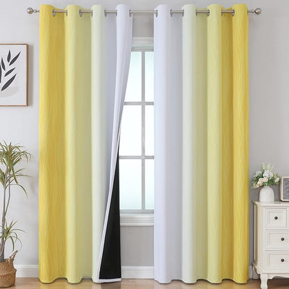 Ombre Yellow and Greyish White Blackout Curtains 96 Inches Long by ESTELARTEXTILER