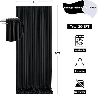 30 ft x 8 ft Black Backdrop Curtain - Image 5
