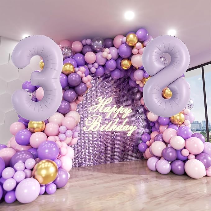 TONIFUL 40 Inch Cream Purple Large Number 3 Balloon - Image 6
