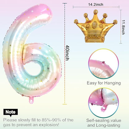 Stars Rainbow Gradient Number 6 Balloon, 40 Inch Giant Number 6 Balloon & Mini - Image 2