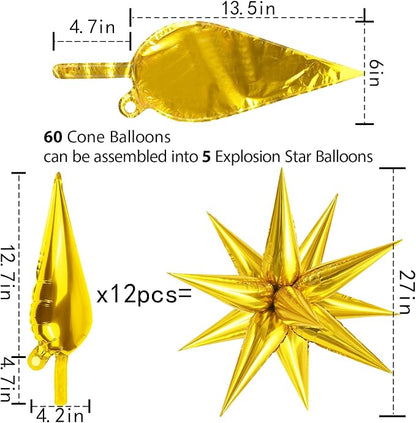 60 Pcs Star Balloons Explosion 12 Point Foil Cone Balloons Magic Balloon Large - Image 5