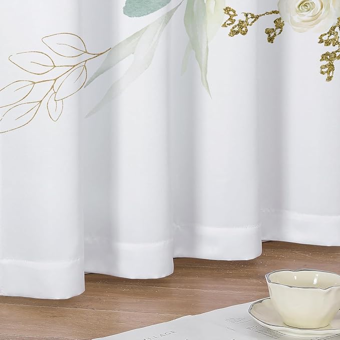 Green Eucalyptus Leaves Curtains 63 Inch Length 2 Panels, Elegant Wild Flower - Image 5