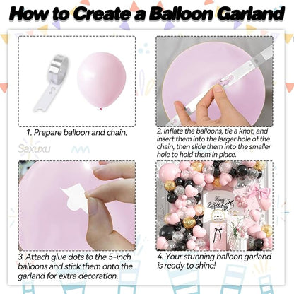 Pink and Black Balloon Arch Kit, Macaron Heart Latex Balloons - Image 3