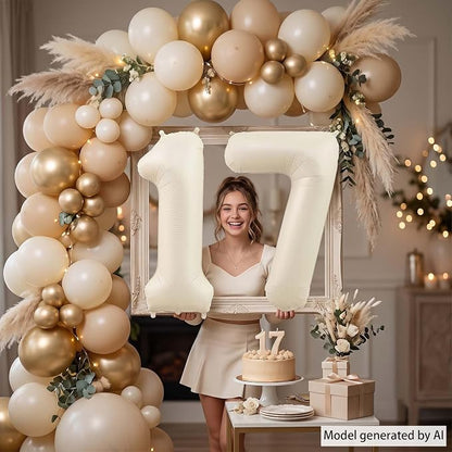 Cream Number 17 Balloon 40 Inch, Foil Numeral - Image 6