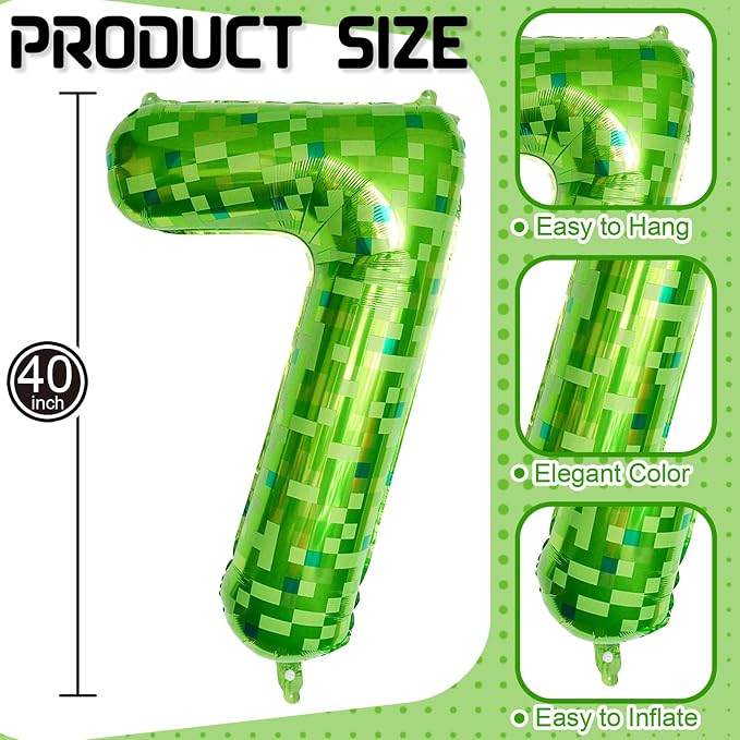 40 Inch Green Pixel Number 7 Balloon - Image 2