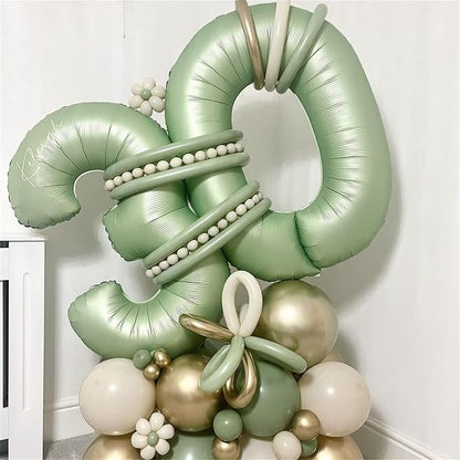 16th Birthday Balloons for Girls, 40 Inch Sage Green Foil 16 Number Balloons - Image 4