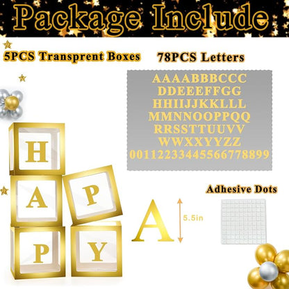 Baby Boxes with Letters for Baby Shower, 5 Clear Balloon Boxes with 78 Letters - Image 2