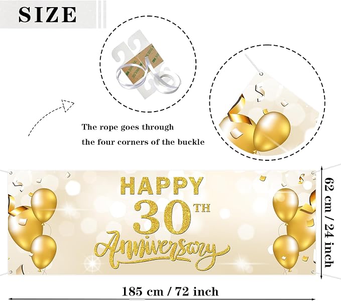 Large Happy 30th Anniversary Banner Thirty Themed Garden Backdrop Banner - Image 2