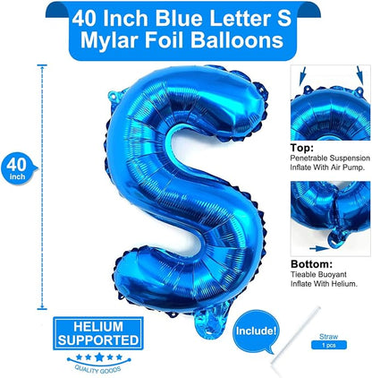 Lovoir 40 Inch Large Blue Letter S Balloons Big Size Jumbo Mylar Foil Helium - Image 2