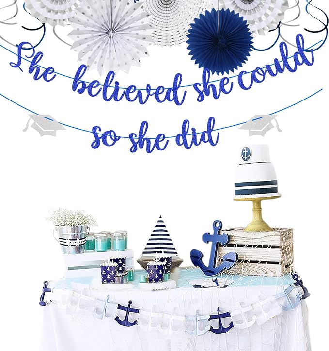 Navy-Blue Silver Party-Decorations Graduation Banner-Streamers - Image 6