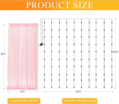 Tulle Backdrop Curtains with Lights Pink 10x8ft Sheer Curtain Backdrop | Tulle - Image 2