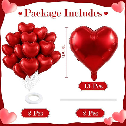 TONIFUL 15 Pack 18 Inch Matte Red Heart Foil Balloons – Red Mylar Heart Balloons - Image 2
