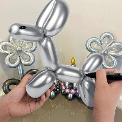 100Pcs 260 Balloons Metallic Silver Long Balloons - Image 5