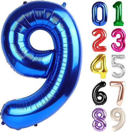 9 Balloon - Metallic Blue Birthday Number Balloons, 40 Inch Decorations | by ALPHADELTAPI