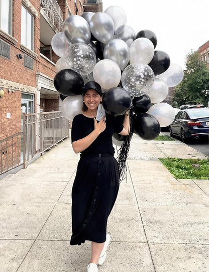 Black and Silver Balloons, Glitter Confetti Latex Balloon - Image 6
