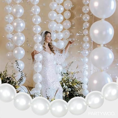 PartyWoo Pearl White Linking Balloons 100pcs 6 Inch White Link Balloons | - Image 2