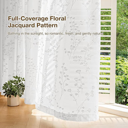 Anmao White Semi Sheer Light Filtering Curtains 72 Inches Long 2 Panels - Image 6