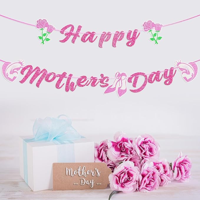 Happy Mother's Day Banner Mothers Day Bunting Banner Garland Heart Signs - Image 2