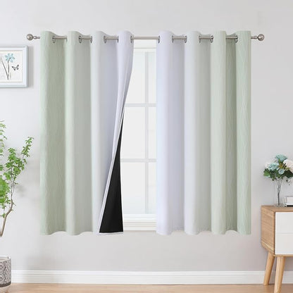 Sage and Greyish White Blackout Curtains 45 Inch Length, Light Blocking by ESTELARTEXTILER