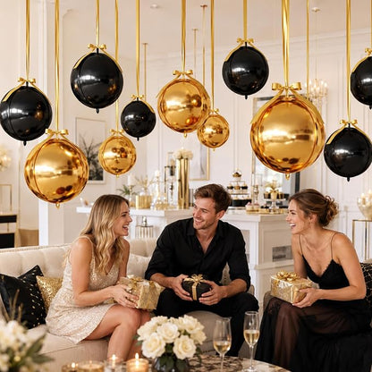 Black Gold Round Foil Balloons - Image 6