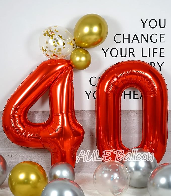 AULE 40 Inch Red 40 Balloon Number Foil 0-9 Birthday Big Numbers | Birthday - Image 2
