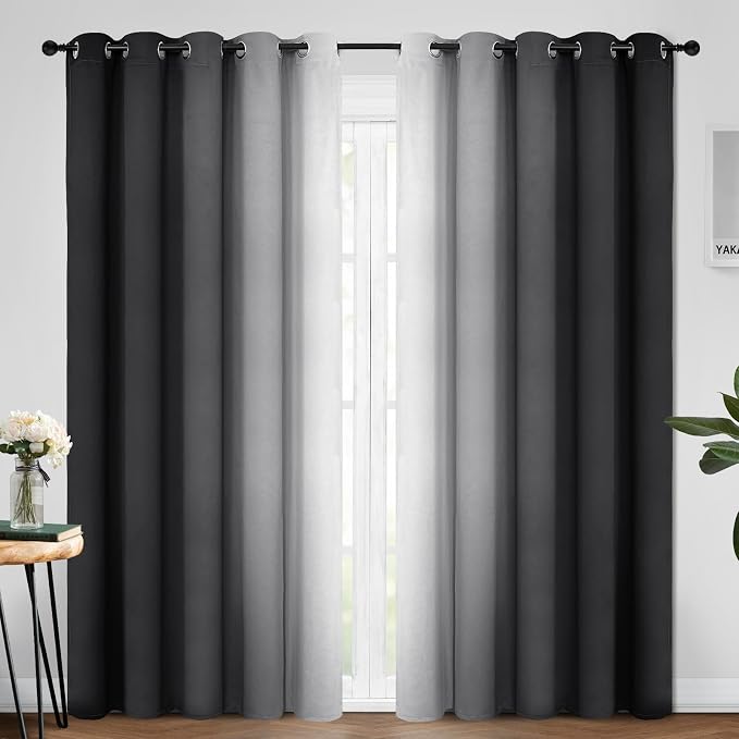 Yakamok Ombre Curtains Black and Greyish White by Yakamok