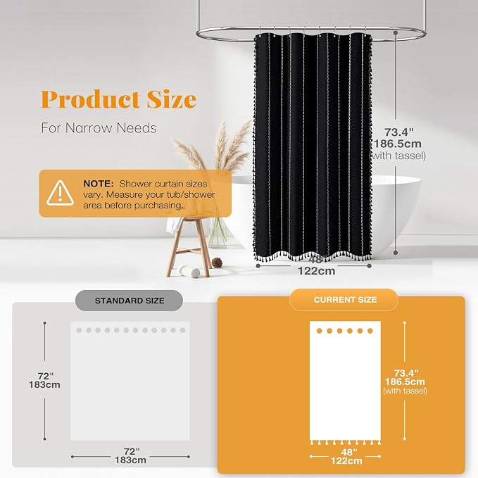 48 x 72 Boho Linen Heavy Duty Cloth Shower Curtain Set, 330GSM Linen Blend - Image 2