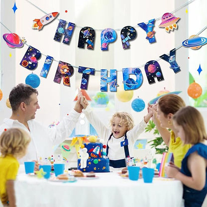 SUNBEAUTY Universe Outer Space Theme Birthday Banner Galaxy Happy Birthday - Image 4