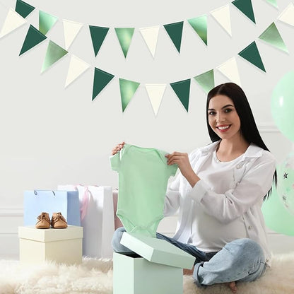 Sage Green Decorations Hanging Paper Pennant Banner Flag Green Beige Triangle - Image 6