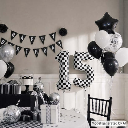 40 Inch Checkered Number 15 Balloon, Foil Helium Birthday Decoration | 40" - Image 5