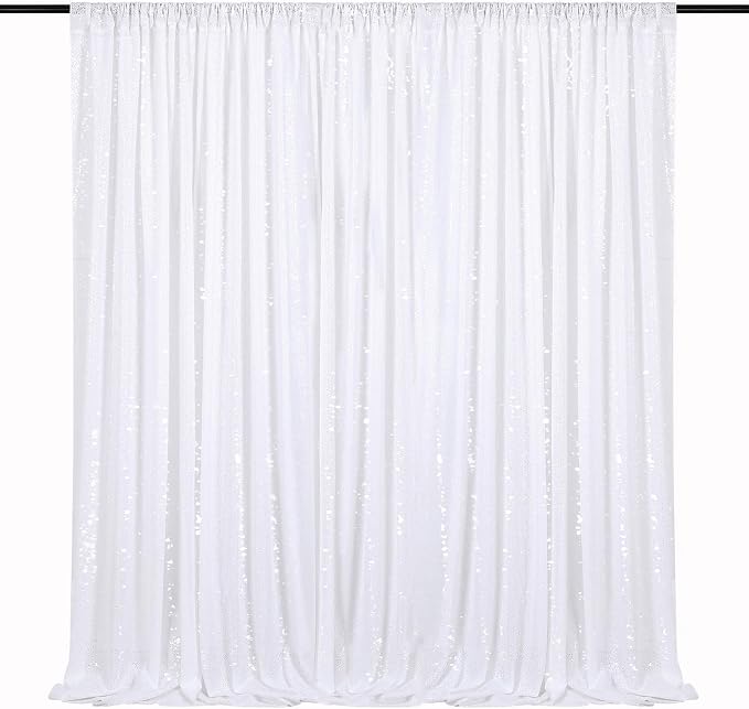 Sequin Backdrop Curtains 10ft x 10ft White Background Drapes | Giltter Curtains by QueenDream