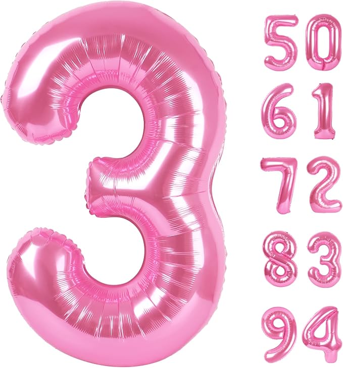 Pink 3 Balloon - Number Balloon 40 Inch, 3rd Pink Birthday Decorations | Large by IWERP