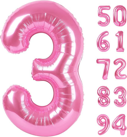 Pink 3 Balloon - Number Balloon 40 Inch, 3rd Pink Birthday Decorations | Large by IWERP