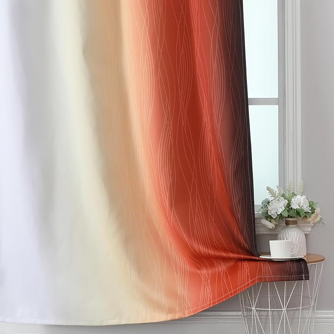 Burnt Orange and Greyish White Blackout Ombre Curtains - Image 6
