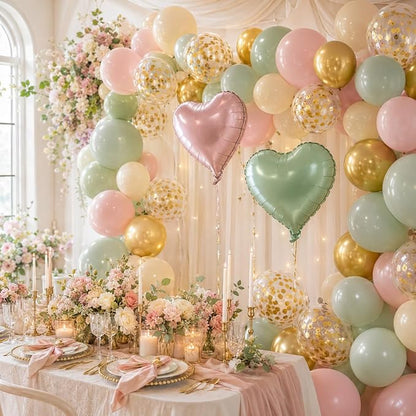 Pink and Green Balloons, 12 Inch Retro Sage Green Pink Nude Metallic Gold - Image 7