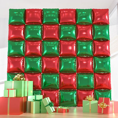 36pcs Red and Green Square Foil Balloons Kit by ZizasAry