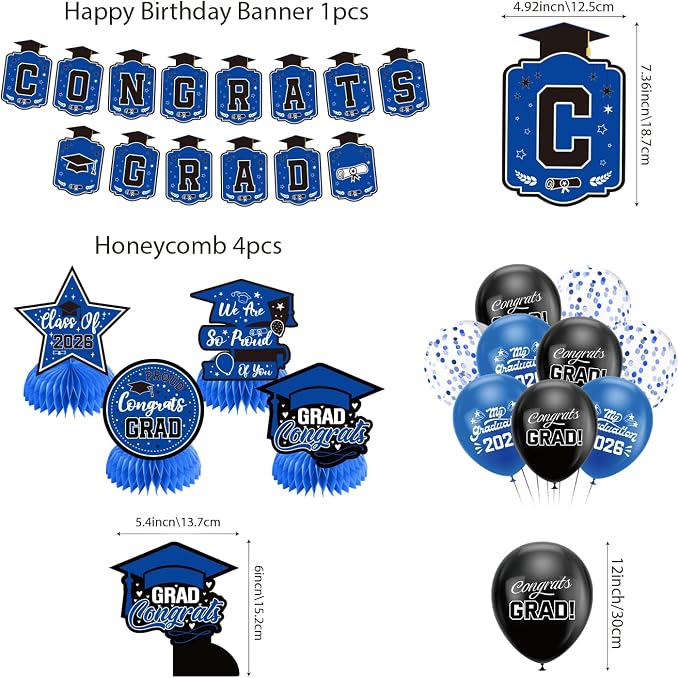 Graduation Decorations 2026 Blue Set, Congrats Grad Decor Set - Image 4