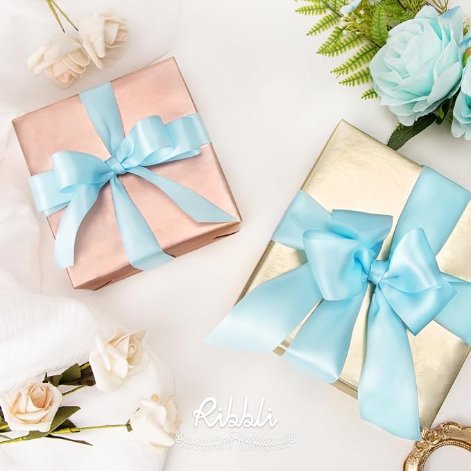 Ribbli Light Blue Double Faced Satin Ribbon, 1” x Continuous 25 Yards, Use - Image 4