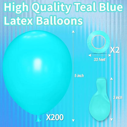 200pcs Teal Blue Balloons 5 Inch, Small Mini Latex Balloons - Image 2
