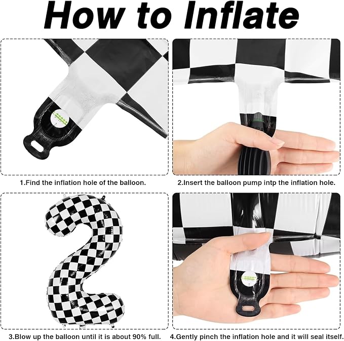 40 Inch Checkered Number 2 Balloon, Large Black and White Foil Number Balloon - Image 5