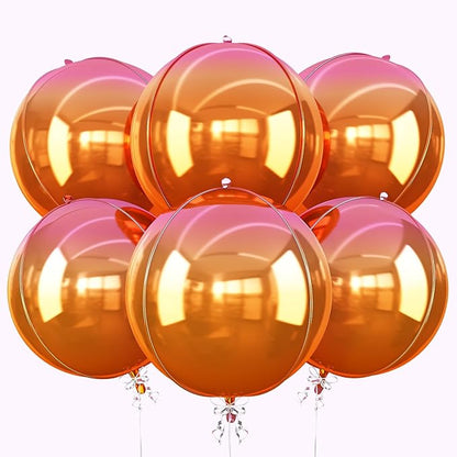 6Pcs Gradient Orange Round Foil Balloons, Metallic Orange Mylar Balloon by vibzox