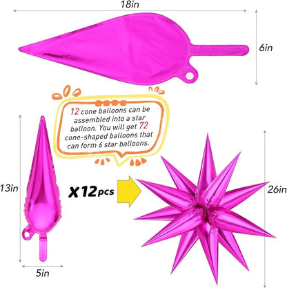 Hot Pink Star Balloons, Explosion Cone Mylar Spike Balloon - Image 5